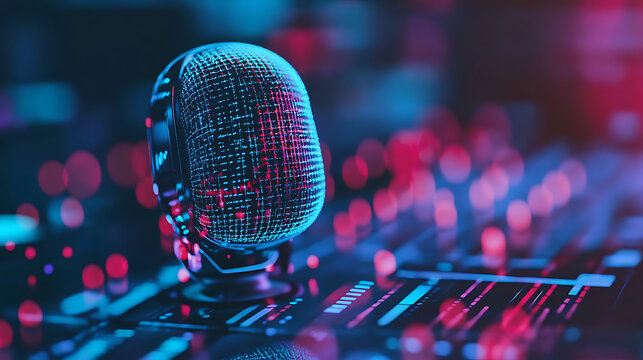 An AI driven speech recognition system transcribing meetings and generating summaries with high accuracy, Communication technology style, photo of