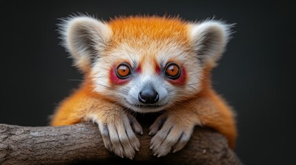 Obraz premium A delightful image of a resting red panda, showcasing its distinctive fur and charming expression while highlighting the joy and beauty of wildlife in natural settings.