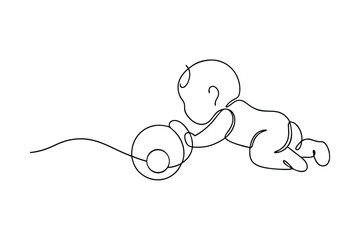 Crawling Baby Plays with Ball Online Art Illustration