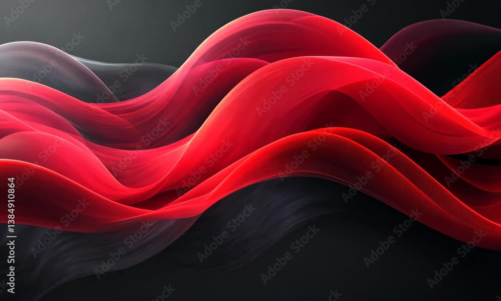 Poster dynamic red wave pattern on dark background for abstract graphic design projects