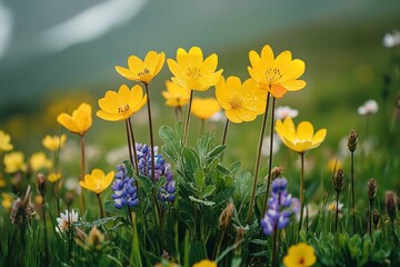Fototapeta premium A landscape with untamed flowers. Generative Ai