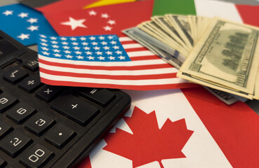 tariff on the America Flag - the concept of tariff barrier policy of the US government to protect...