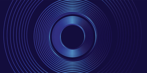 Blue abstract background with glowing circles. Swirl circular lines pattern. Geometric spiral. Twirl element. Modern graphic design. Futuristic technology concept. Vector illustration