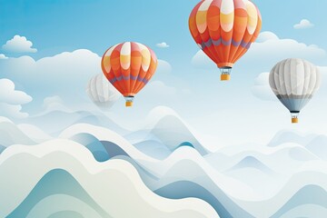 Floating Hot Air Balloons Against a Blue Background