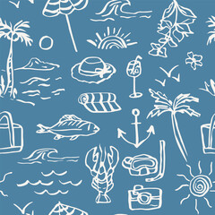 Naklejka premium Hand drawn retro coastal summer background
