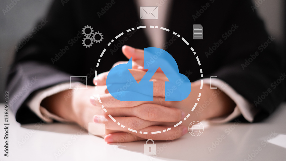 Poster datum cyberspace cloud information security data connection storage network technology concept