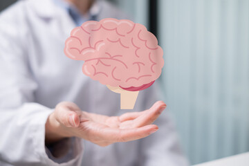 Doctor holding brain medicine health science intelligence treatment neurology diagnosis care memory...