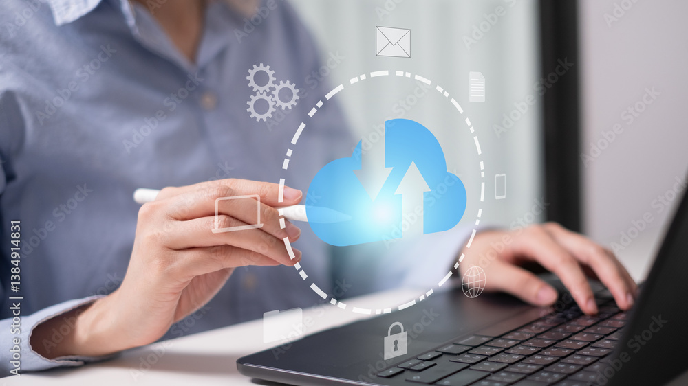Poster datum cyberspace cloud information security data connection storage network technology concept
