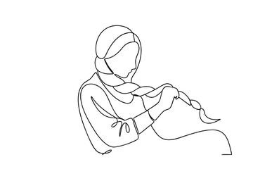 Woman Adjusting Hijab, Single Line Drawing, Minimalist Art, Fashion Illustration, Headscarf Style