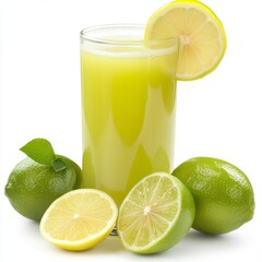 Refreshing Lime and Lemon Juice in a Transparent Glass with Fruits