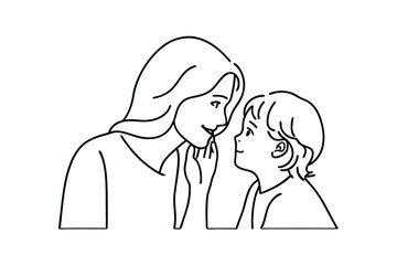 Mothers Love Tender Moment, Childs Face, Gentle Touch, Line Art, Family Bond, Affectionate Embrace, 