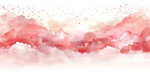 Obraz premium A soft watercolor illustration depicting clouds in shades of pink and red, blending seamlessly against a light background.