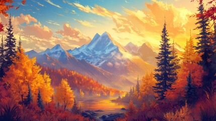 Autumn Mountain Landscape Sunrise