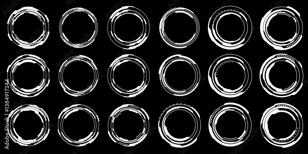 Poster set of sci fi white circle user interface elements technology futuristic design modern creative on b