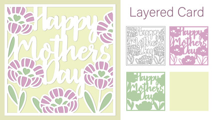 Happy Mothers day card with  flowers, Mom day flowers svg, Layered papercut template for cricut