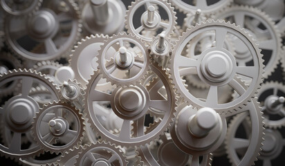 Metallic gears and cogs.  Concept of mechanism. 3D rendered illustration.