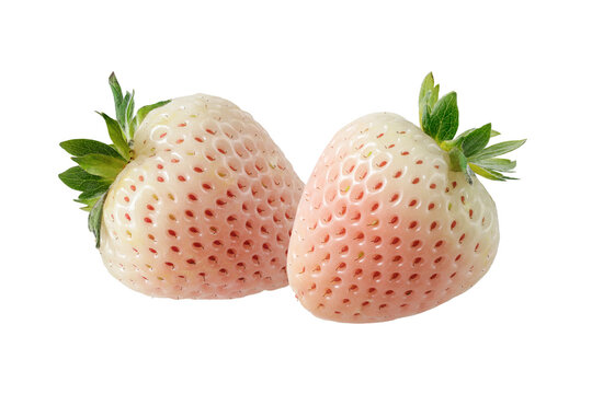 Two white strawberry or pineberry berries isolated on white background.
