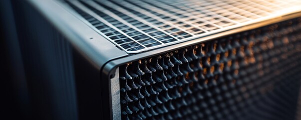 Close-up view of modern air purifier grille showing dust and dirt particles