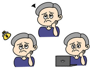 お金のことを考えるシニアのセット