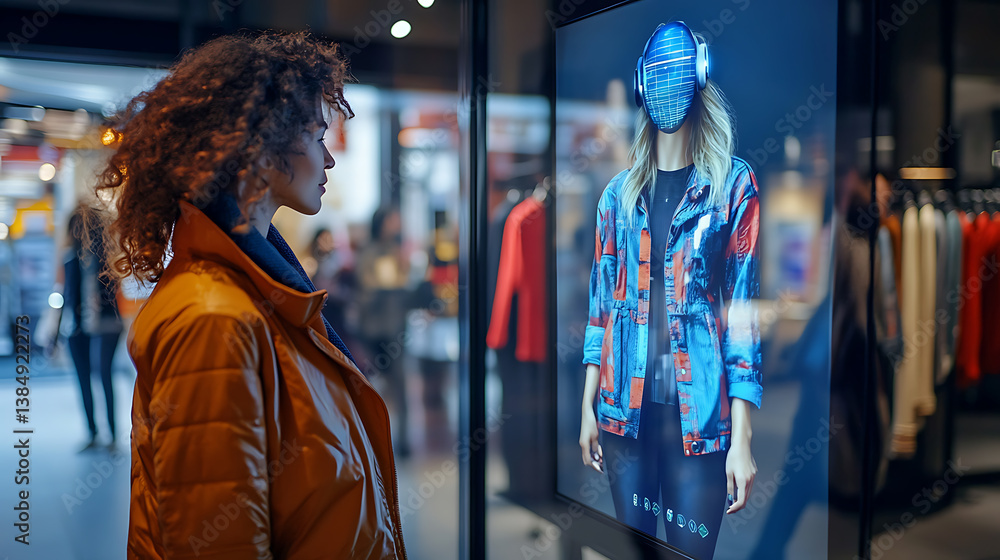 Poster an ai powered augmented reality shopping assistant helping customers try on clothes virtually and ma