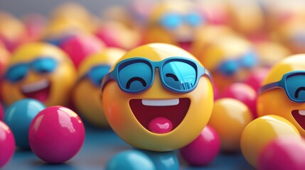 Joyful emoji faces, sunglasses, vibrant colors