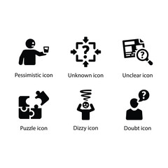 Pessimistic, Unknown, Unclear, Puzzle, Dizzy, Doubt, Black Icon Set