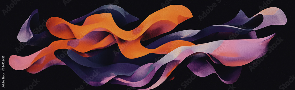 Poster dynamic abstract wave of colorful ribbons flowing elegantly against a dark background