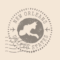 Stamp Postal of  New Orleans is city of USA. Map Silhouette rubber Seal.  Design Retro Travel. Seal of Map New Orleans grunge  for your design.  EPS10