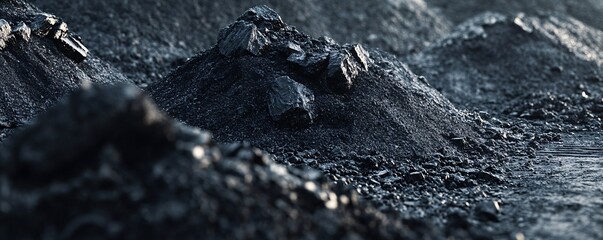 Close-up of large pile of black coal forming a small mountain