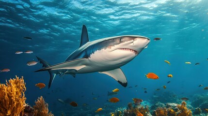 Fototapeta premium Shark in Coral Reef Underwater Scene