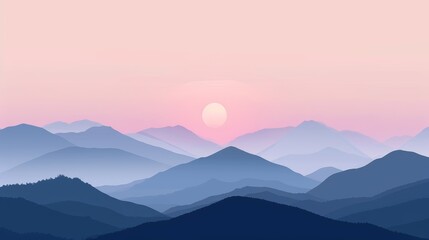 Obraz premium Serene Sunset Over Misty Mountains: A Breathtaking Panorama