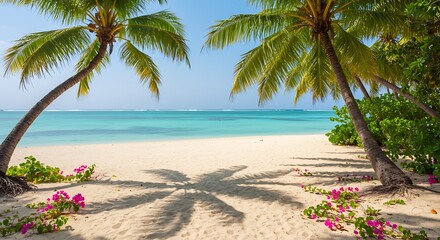 Fototapeta premium Palm-Kissed Paradise: Midday's Embrace AI Generated
