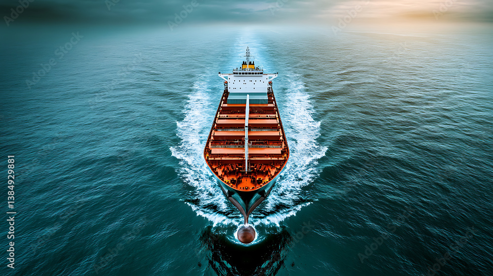Poster an ai powered autonomous cargo ship navigating the open seas with precision , sleek vessel with real