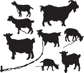 Create a goat shape vector art silhouette with white background.