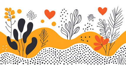 Naklejka premium Modern Abstract Floral Pattern with Orange and Black Elements