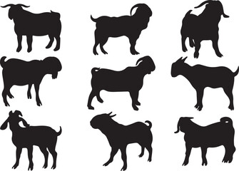 Create a goat shape vector art silhouette with white background.