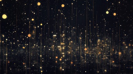 Naklejka premium Abstract city lights, golden rain, futuristic urban scene, background image