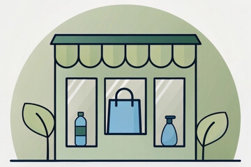 Obraz premium Sustainability modern storefront showcasing sustainability with eco friendly products like reusable bags and bottles