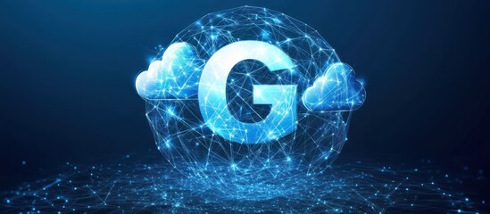 Abstract digital globe featuring the letter G and cloud technology integration