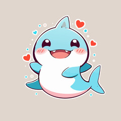 Happy kawaii baby shark with sparkling eyes and cute smile