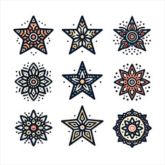 Minimalist Flat Icon Set - Single Star, Shooting Star, Star Inside Circle, Star with Slash