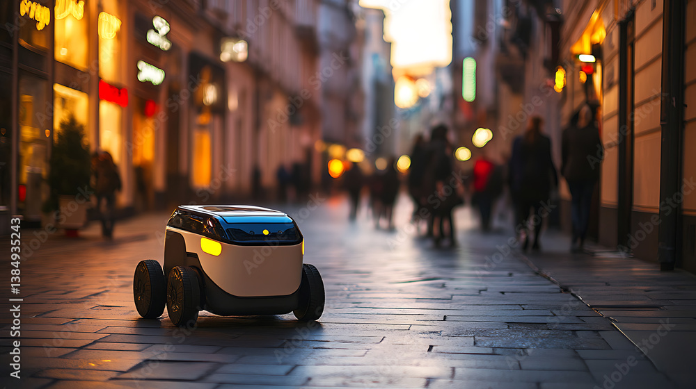 Aufkleber an ai powered autonomous delivery robot navigating sidewalks and streets to deliver packages in urba