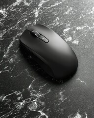 Sleek Black Wireless Computer Mouse on Marble Desk