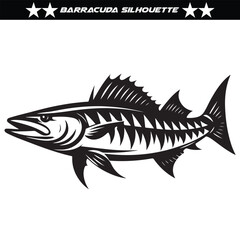 Obraz premium Barracuda fish black silhouette aquatic animal. Vector Illustration. Isolated on a white background.