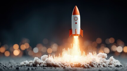 Rocket Launch with Sound Waves and Blurry Background Effects