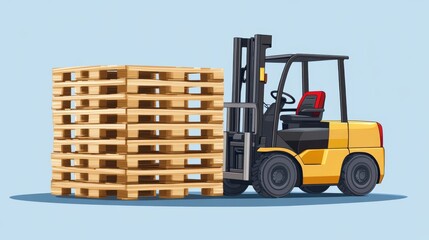 Obraz premium The concept of warehouse efficiency illustrated by a modern forklift transporting pallets of cardboard boxes
