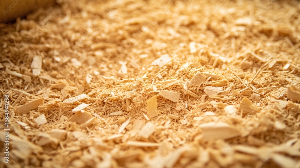 Poster close up of pile of wood chips creating textured background
