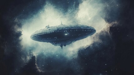Fototapeta premium Majestic Spaceship Navigating Through a Mystical Nebula in Deep Space