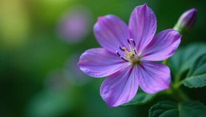 Close-up of delicate violet flower details with intricate leaf patterns, close-up, floral details, nature