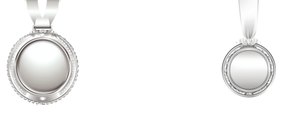 White background, silver coins with ribbon
